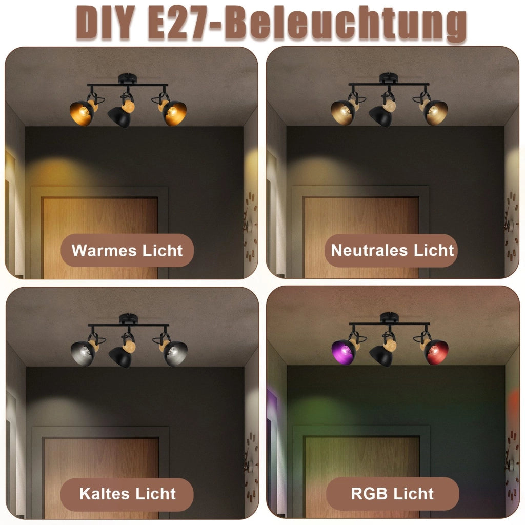 ZMH Faretto da soffitto a 3 luci orientabile a 350° Vintage Plafoniera Soggiorno