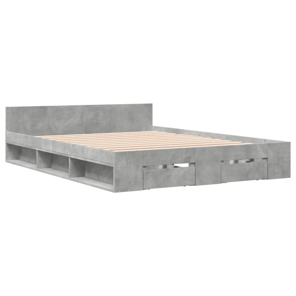 Giroletto Cassetti-Struttura Letto con contenitore Grigio Cemento 140x190 cm Legno Multistrato 463457