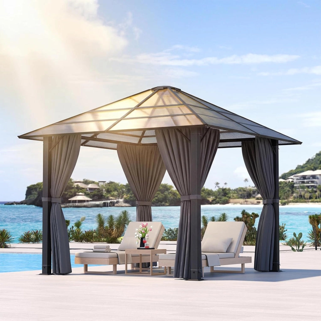 Gazebo 3 x 3 impermeabile con Luce LED, stabile, in alluminio, gazebo da giardino, con tetto fisso, protezione UV, adatto per scene esterne, grigio