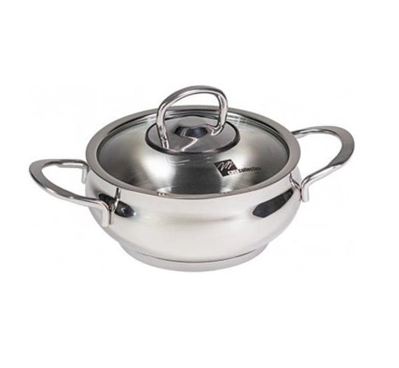 Tegame Tegamino Minicotture in Acciaio Inox con Coperchio in Vetro 16 cm