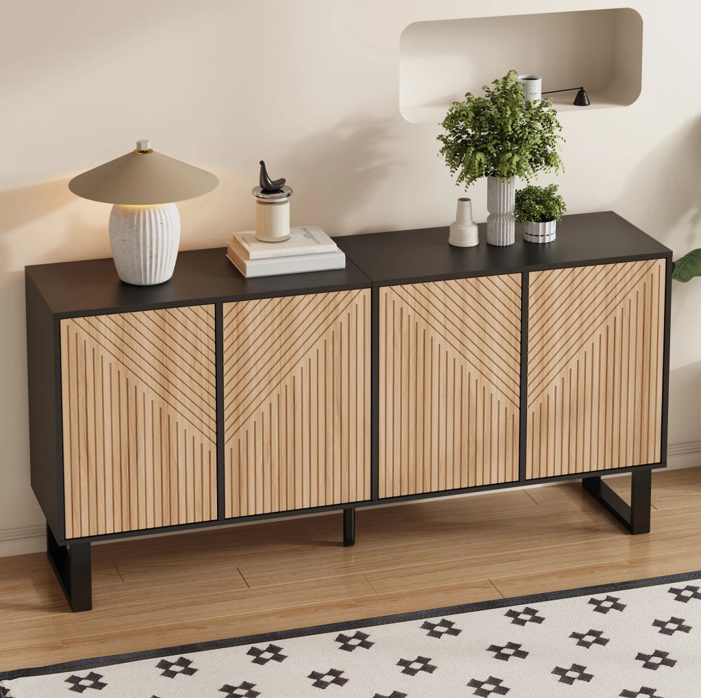 Mobile TV/credenza 160 x 38 x 75 cm in MDF e truciolare; nero e effetto legno