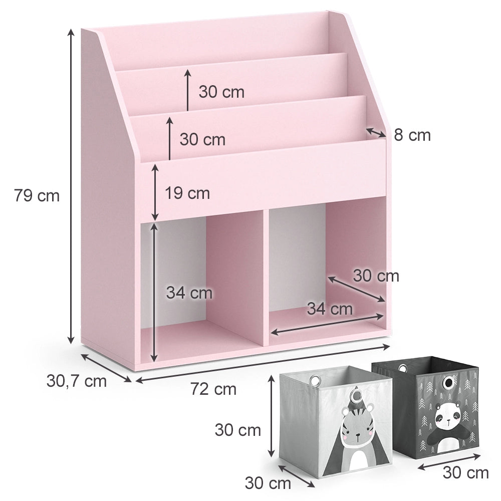Vicco Libreria bambini rosa 72 x 79 cm con 2 scatole pieghevoli (panda, tigre)