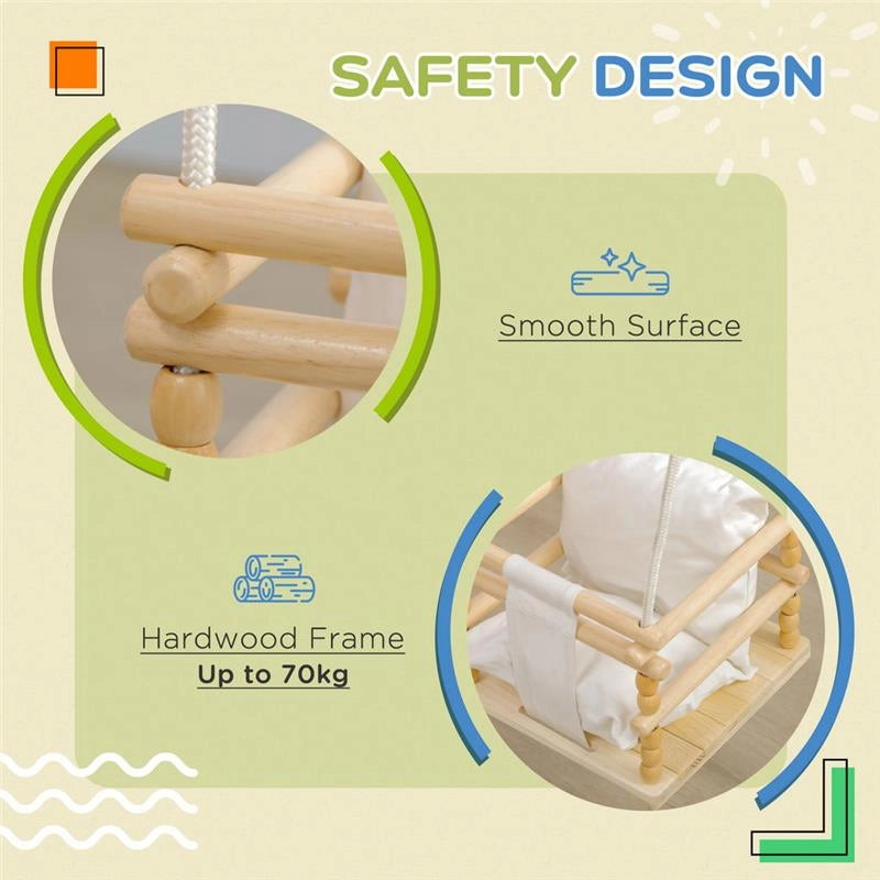 ALTALENA PER BAMBINI 9-36 MESI IN LEGNO E COTONE CON CORDA REGOLABILE E CUSCINO, 30X30X110-180 CM