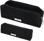Etui in tessuto corduroy, etui per ragazze, etui per adolescenti, etui per scuola e ufficio (nero)