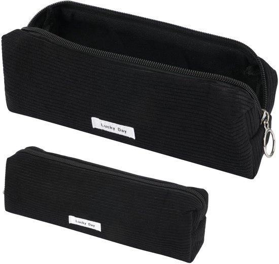 Etui in tessuto corduroy, etui per ragazze, etui per adolescenti, etui per scuola e ufficio (nero)