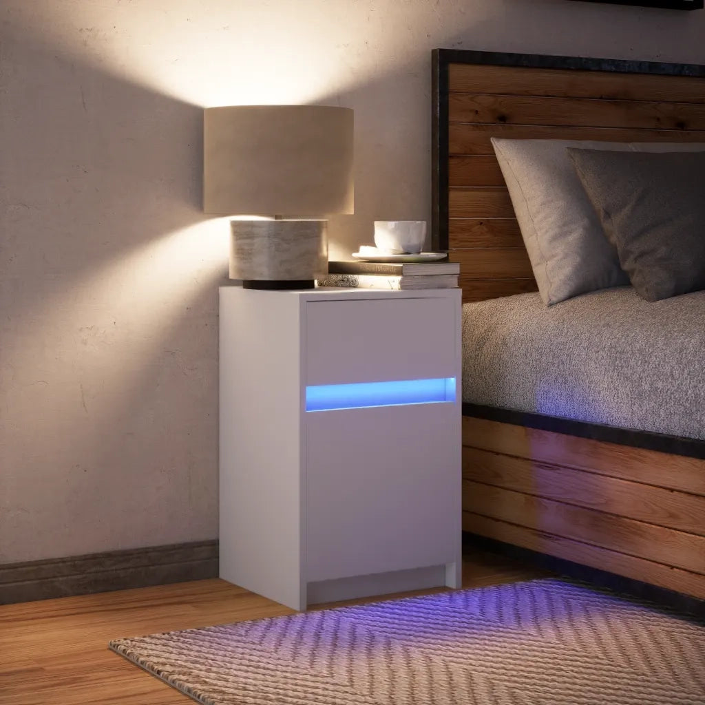 Comodino con Luci LED Bianco in Legno Multistrato