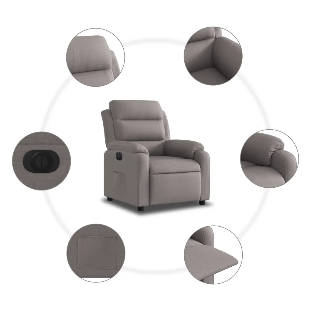 Poltrona | Sedia Relax Elettrica Reclinabile Tortora in Tessuto