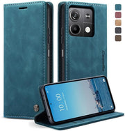 Copriphone per Xiaomi Redmi Note 13 5G [non per 4G], copertura premium in pelle, pelle vintage morbida con nubuc, copriphone pieghevole con stand, chiusura a clip, taschino per carte, funzione di riposo,