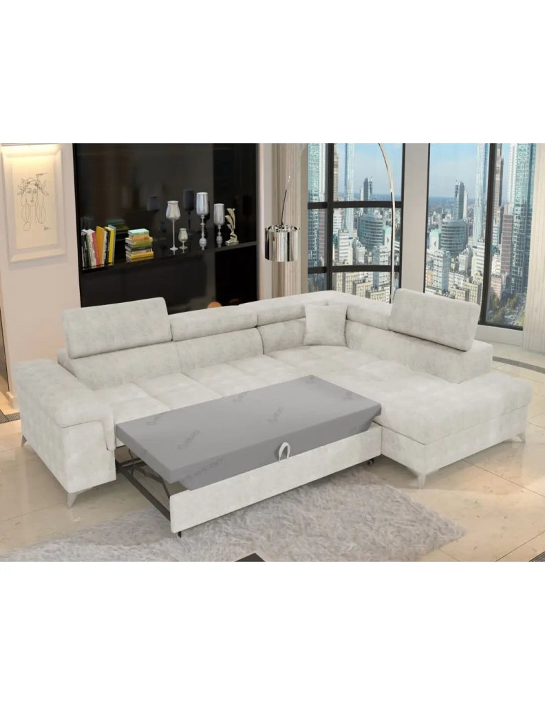 Divano angolare convertibile PALAZZO 4 posti beige - angolo destro con vano contenitore