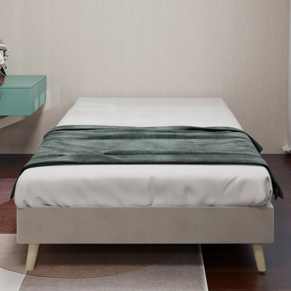 Letto singolo minimalista - Xylo - 90x200 - Beige - Velluto