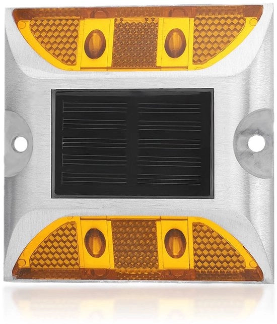 Segnalazione Stradale a Doppio Lato - Riflettore Stradale LED - Sicurezza di Notte - Riflettore Quadrato in Alluminio - A Batteria Solare