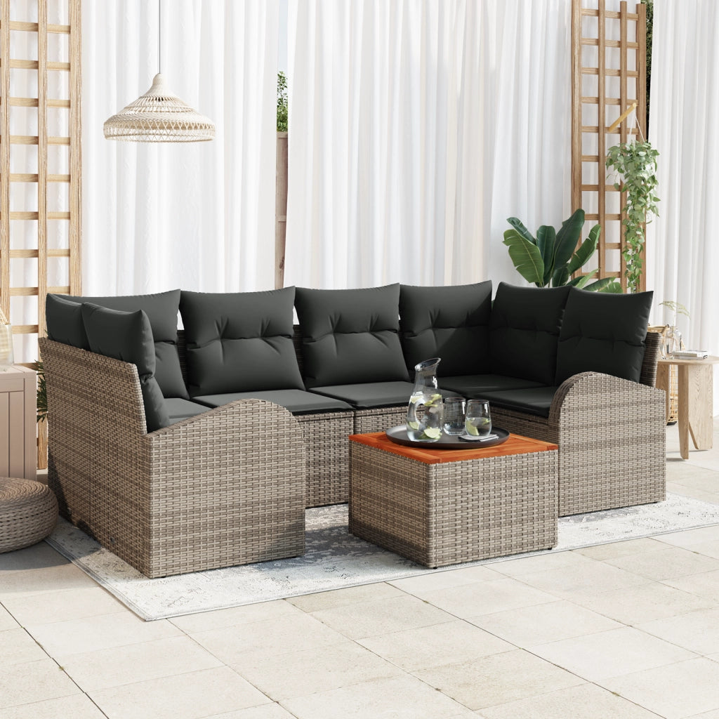 Set di Divani da Giardino 7 Pezzi con Cuscini Grigi in Rattan e Poliestere