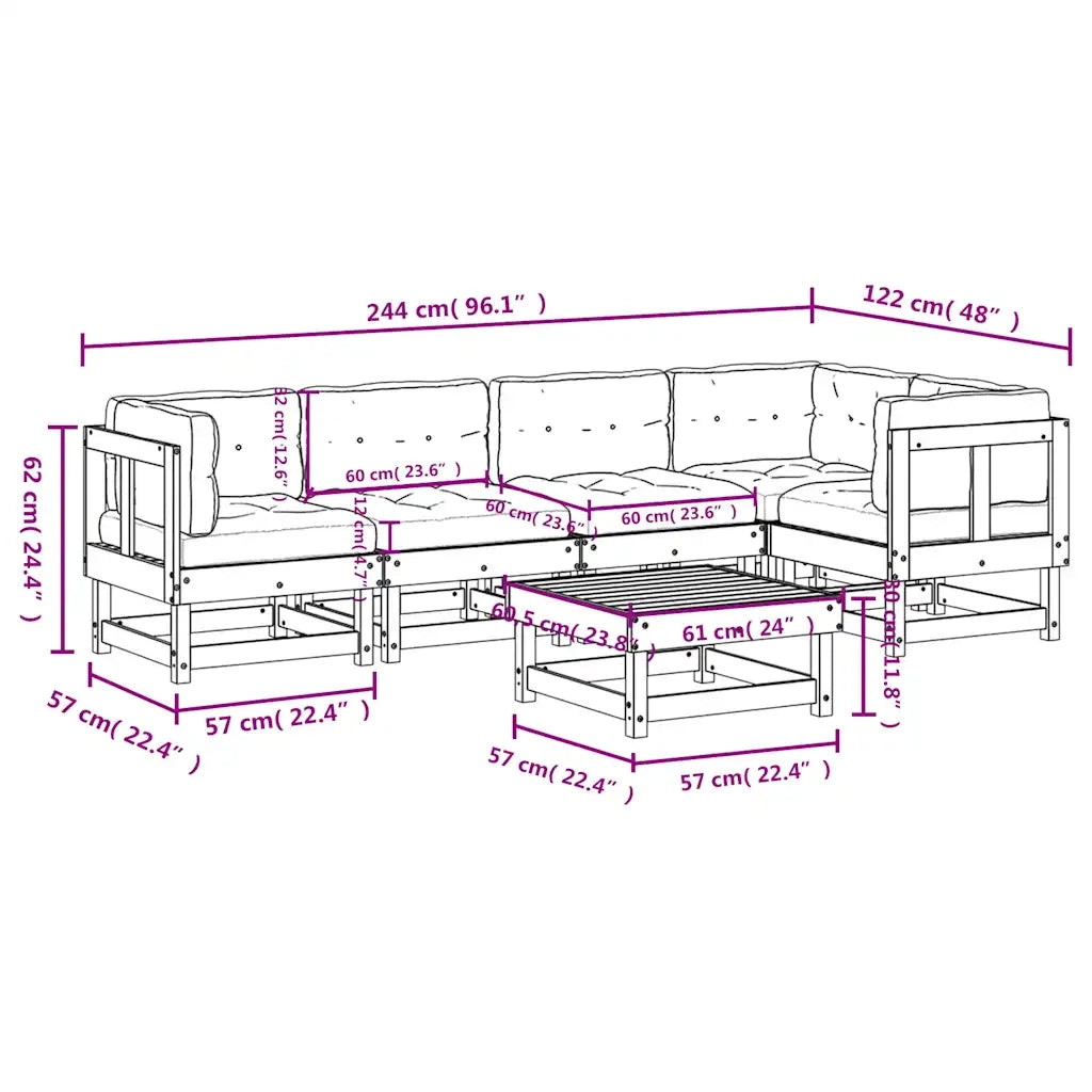 Set Divani Giardino 6 pz con Cuscini Legno Massello di Douglas