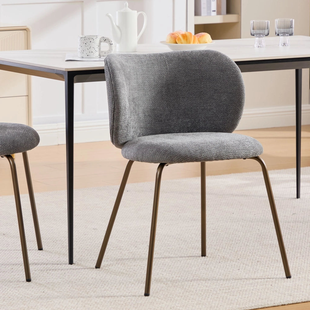 Sedia da Pranzo in Tessuto Chenille ¨C Xylo ¨C Grigio, Schienale Curvo, Gambe in Metallo