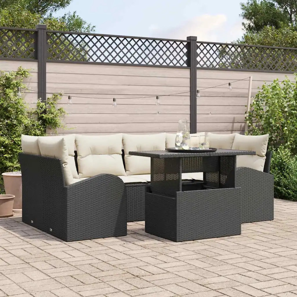 Set Divano da Giardino 7 pcs Nero Rattan in Polipropilene