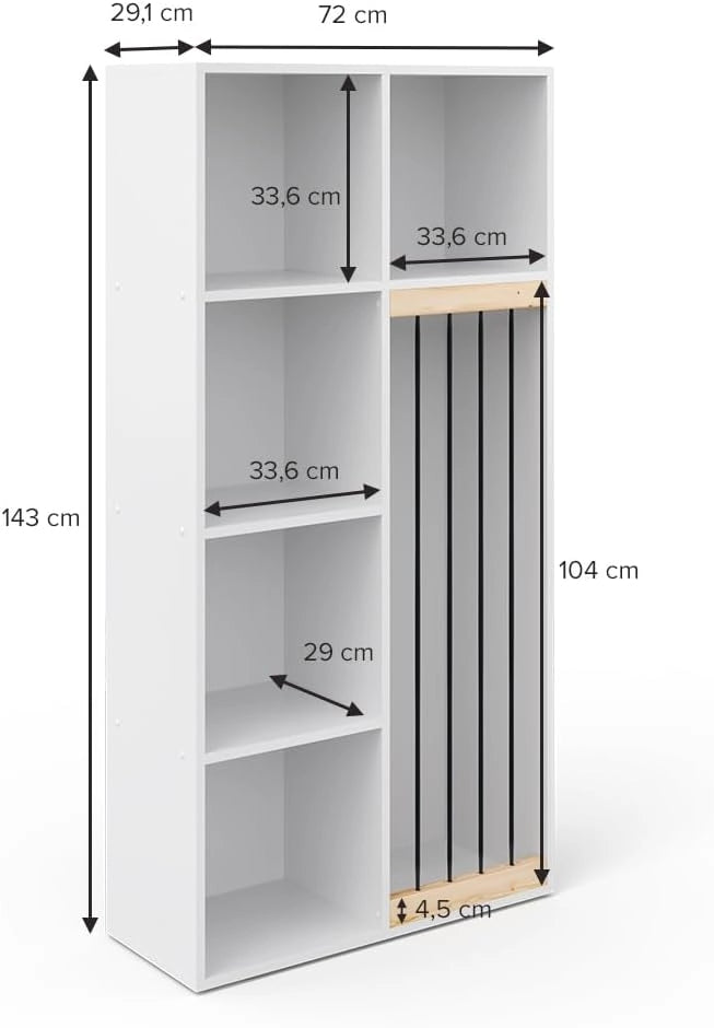 Libreria bambini Marvin, Bianco, 72 x 143 cm, adatto per riporre giocattoli e libri