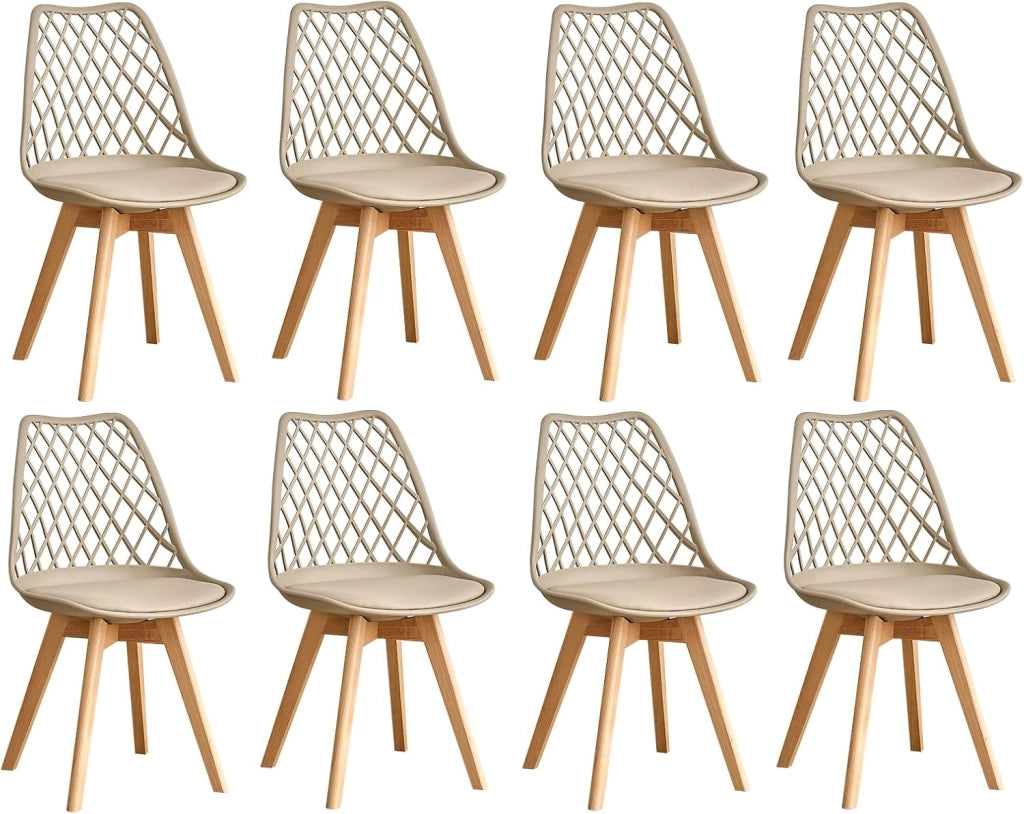 GrandCA HOME Set di 8 Sedie da Pranzo, Sedie da Cucina Moderne con Seduta Rivestita in pelle e Gambe in Faggio, Adatte a Cucine e Sale da Pranzo - Kaki