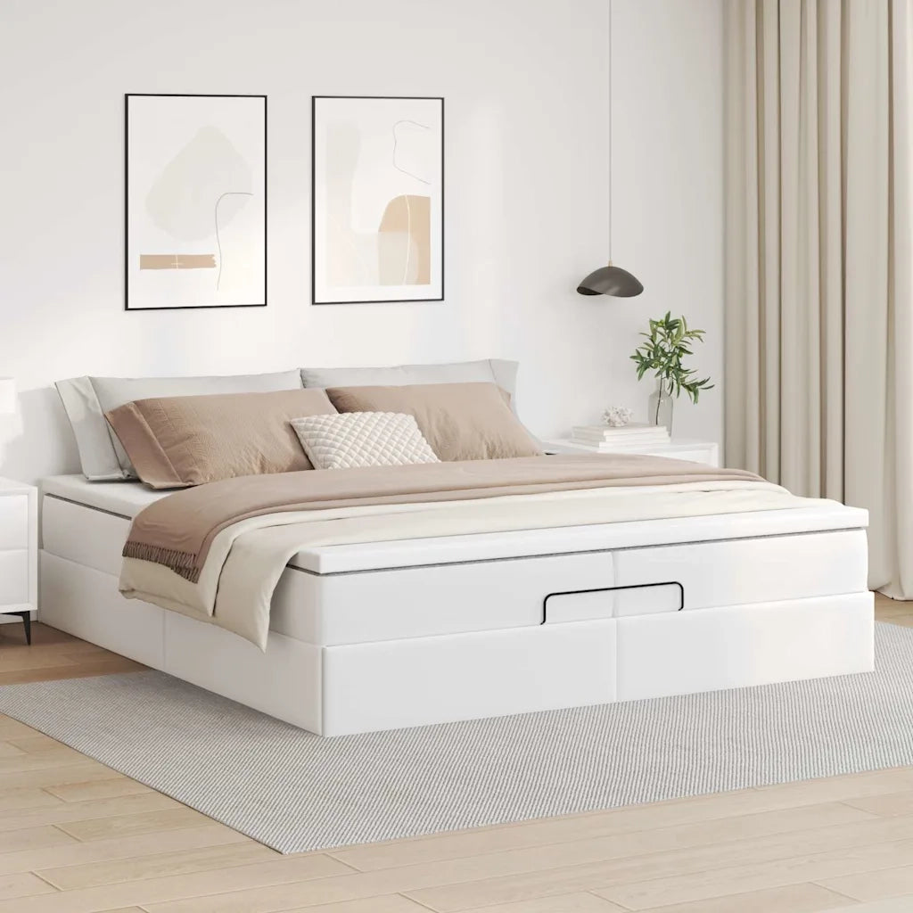 vidaXL Struttura Letto Pouf con Materassi Bianco 200x200 cm Similpelle