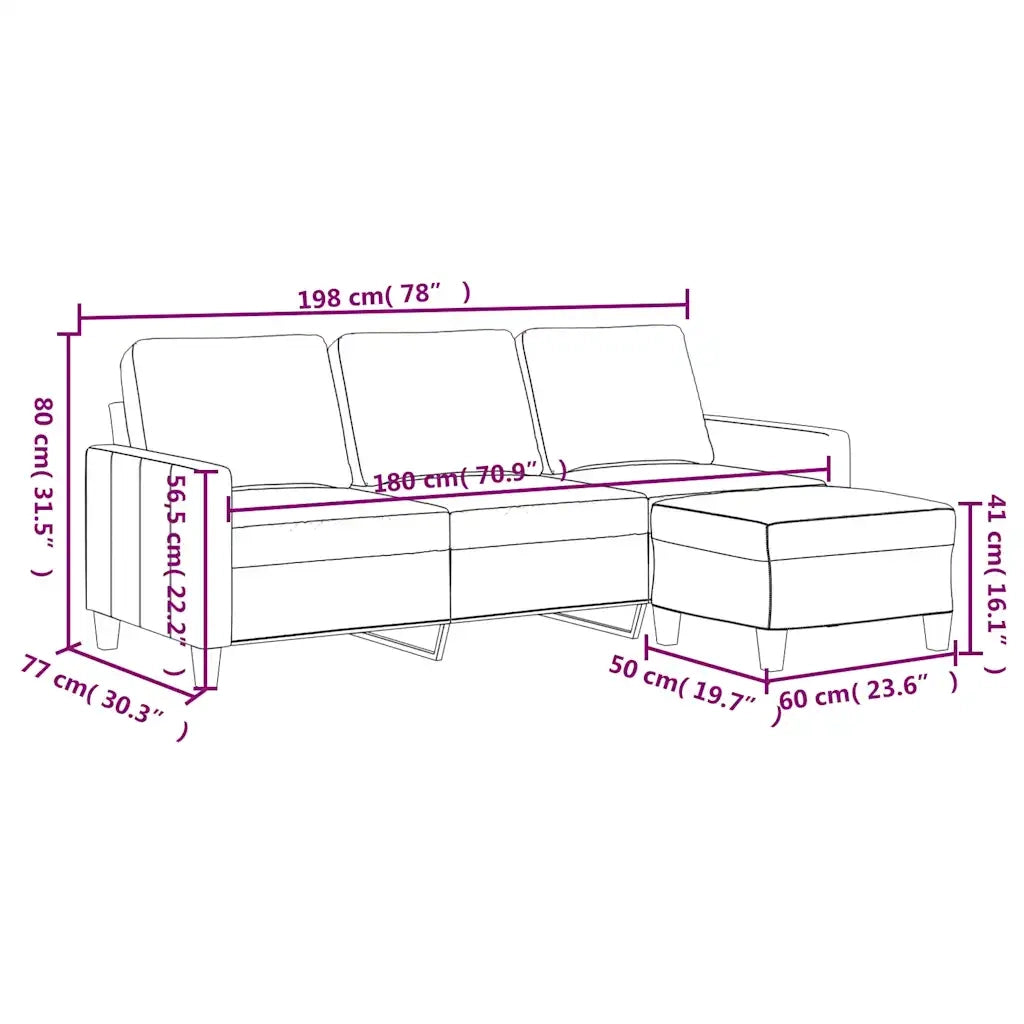 Divano a 3 Posti con Poggiapiedi-Sofa 3 Posti con Poggiapiedi Nero 180 cm in Similpelle 788875