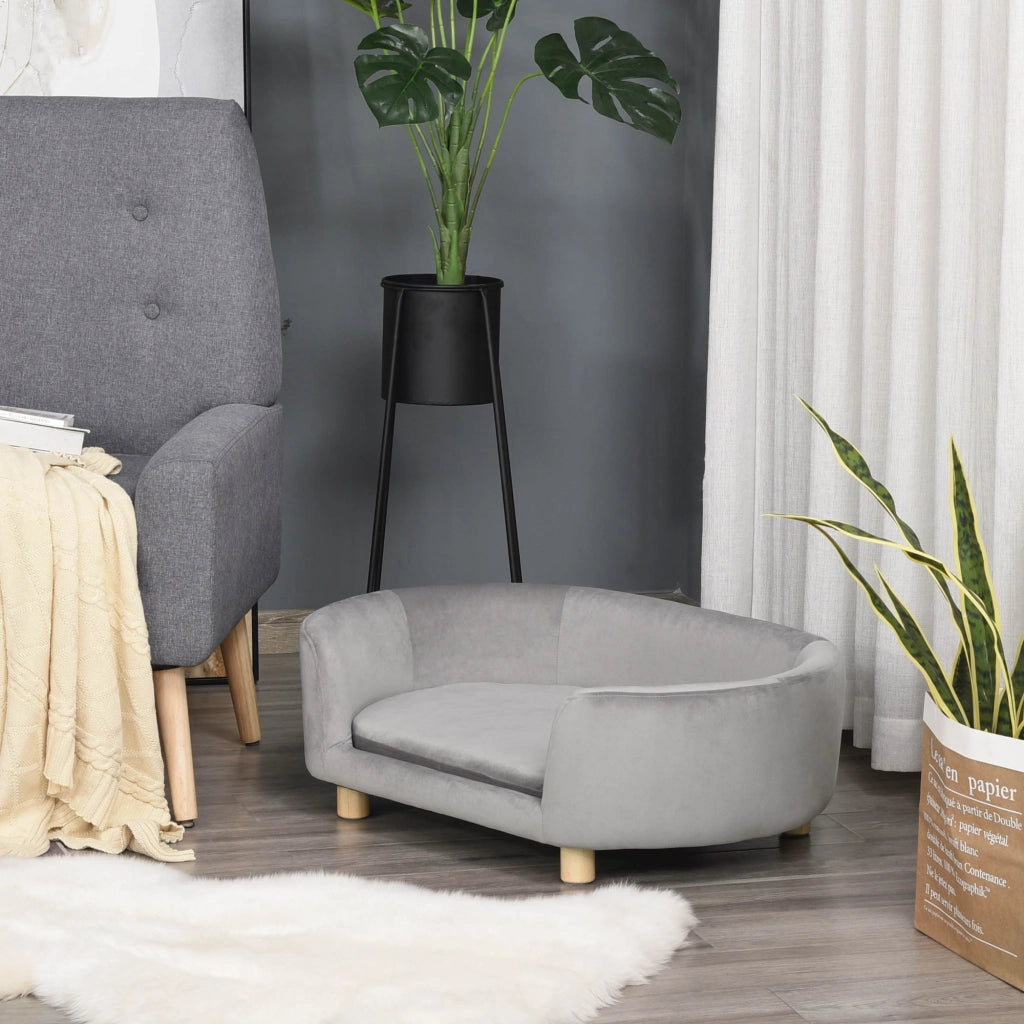 Letto per cani imbottito in velluto con schienale e cuscino ¨C zephmum ¨C 86x55x33 cm grigio chiaro