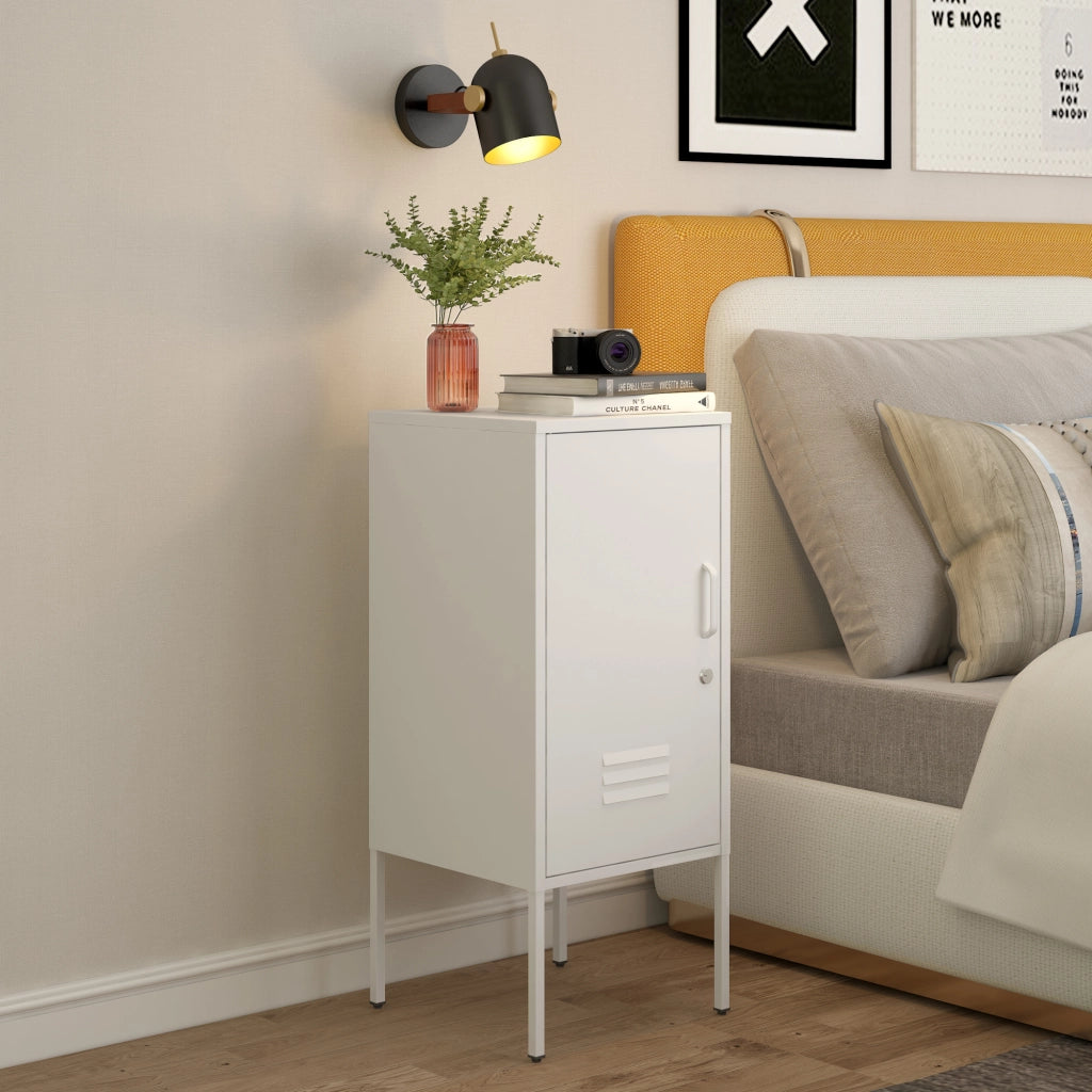 Set di 2 Armadietti Hausjärvi Comodini in Acciaio con Serratura - Bianco [en.casa]