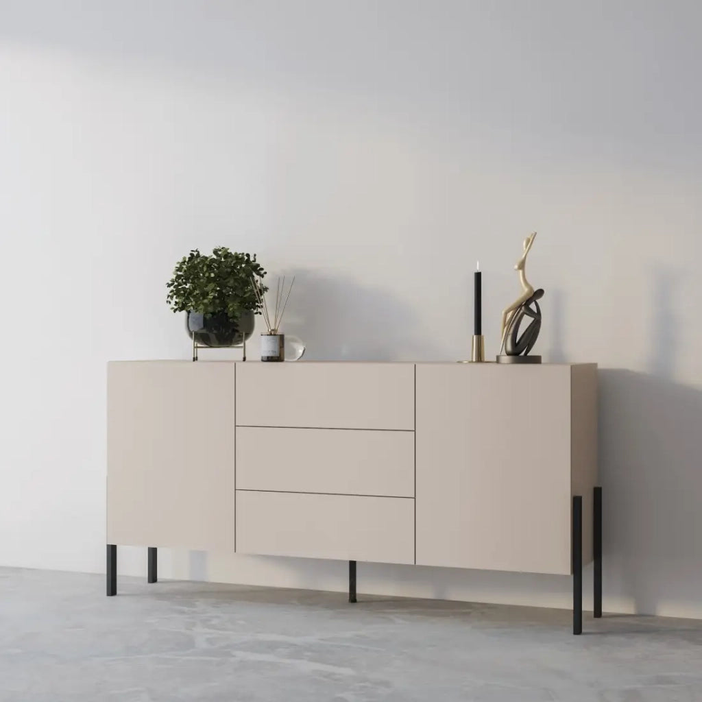 Pack salotto SALMA – buffet 2 ante & 3 cassetti e mobile TV 2 ante & 2 cassetti beige & nero opaco