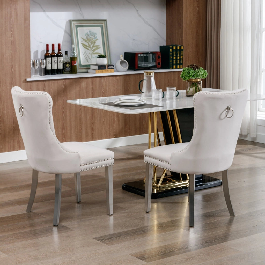 Sedie da Pranzo Imbottite in Velluto con Gambe in Metallo ¨C MINIMAL ¨C Set 2, Beige