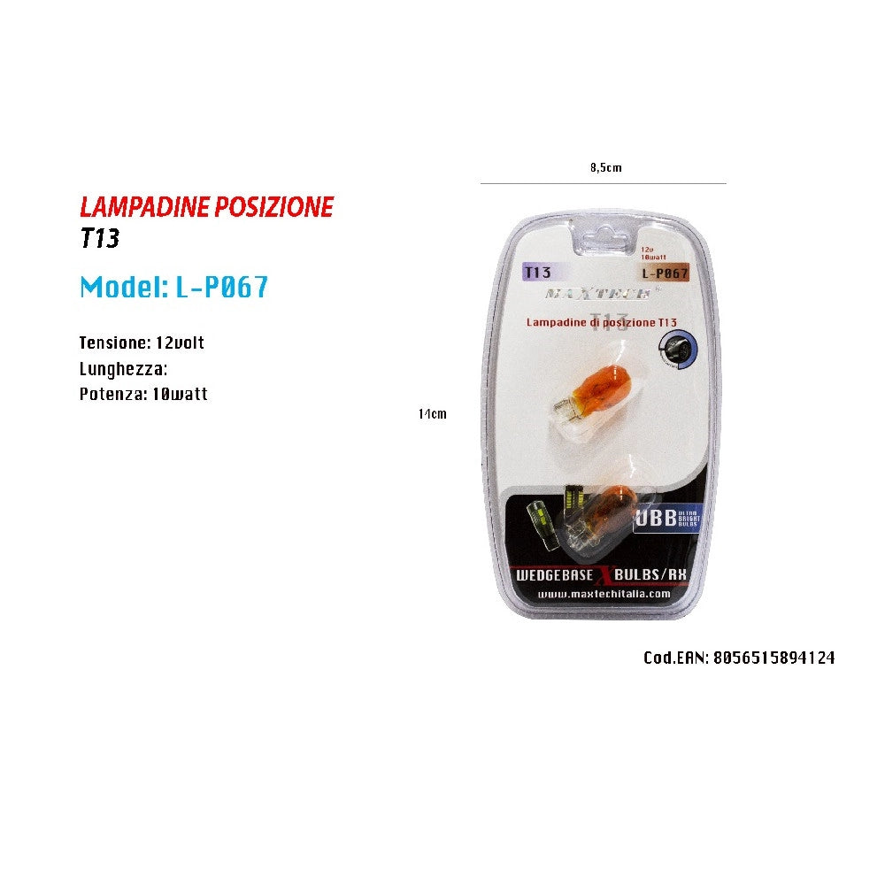 Trade Shop - Lampadine Di Posizione T13 Maxtech L-p067 12volt 10watt Lampadine Ultra Luminose -