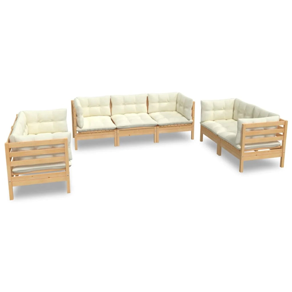 Set di mobili da giardino mobili da esterno 7 pezzi con cuscini color crema legno di pino massiccio 02_0017176