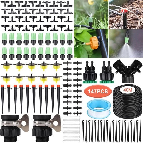 Sistema di Irrigazione Automatico per il Giardino - Set di 147 Micro-Drizzle Irrigazione con 40 m Drizzle Tubo
