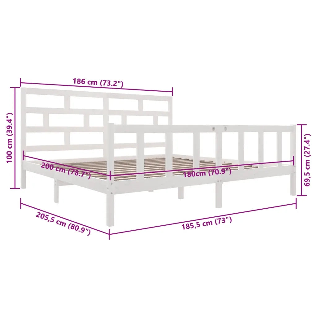 Giroletto-Struttura Letto Bianco in Legno Massello 180x200 cm Super King 374746