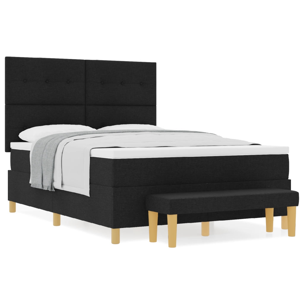 Letto a Box Spring con Materasso e Panchina Nero 140x200 cm Tessuto