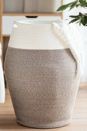 Wastafel grande, 105 l, contenitore di stoccaggio, cesto intrecciato di corda di cotone per abiti sporchi nella zona lavanderia, 65 cm alto, bianco e marrone