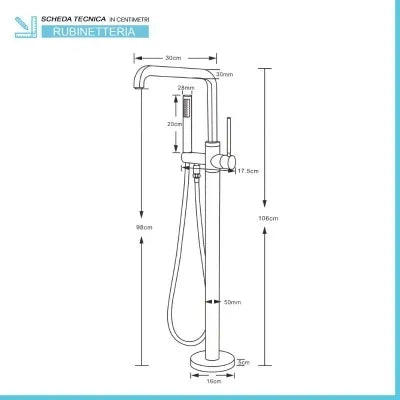 Miscelatore vasca freestanding a pavimento nero opaco tondo