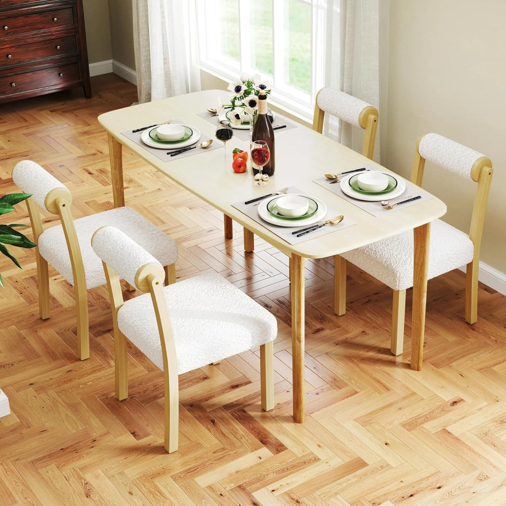 COSTWA Set di 2 Sedie da Pranzo, Sedie con Schienale Cilindrico, Rivestimento e Struttura in Legno di Gomma per Cucina, Sala da Pranzo e Bar