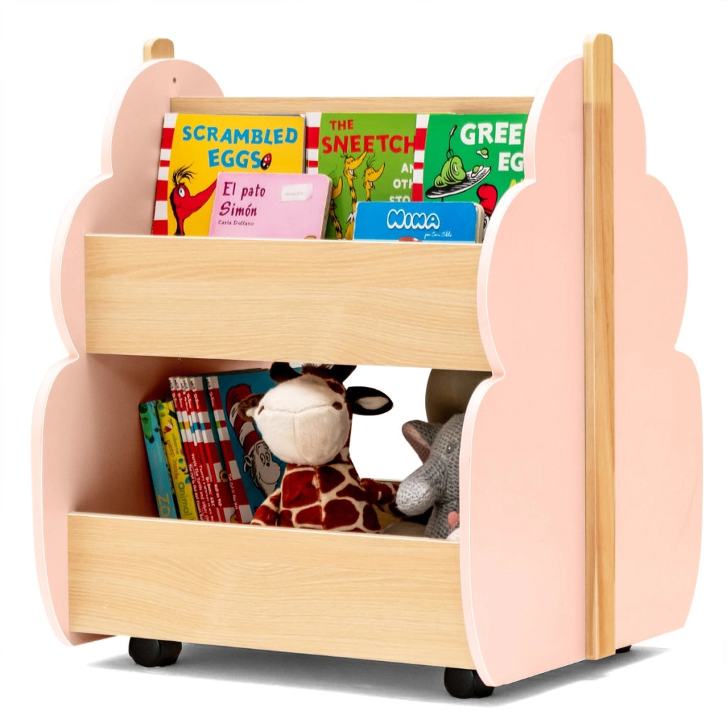 Libreria in legno per bambini con organizzatore di libri, Scaffale di stoccaggio a 2 livelli 52x46x62,5cm Rosa
