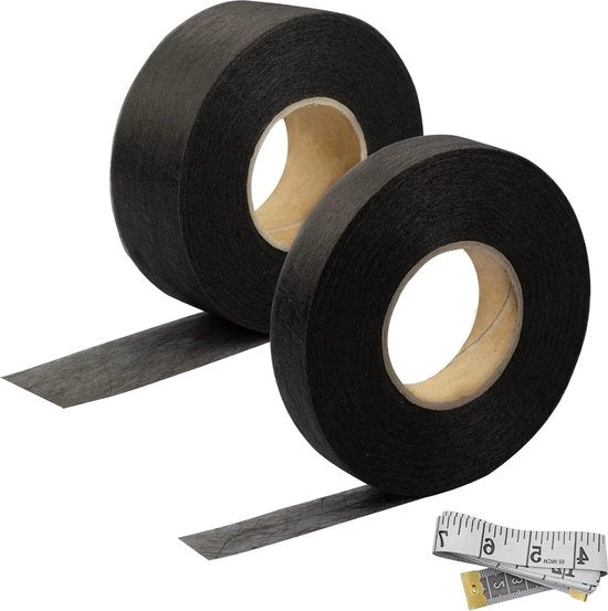 Tessuto per cucitura a caldo - 2 volumi - 70 metri - senza cucito - nastro di applicazione a caldo - set di misuratore di tessuto - Hems Jeans Scuola di abbigliamento - 20 mm e 40 mm di larghezza - nastro da stiratura nero