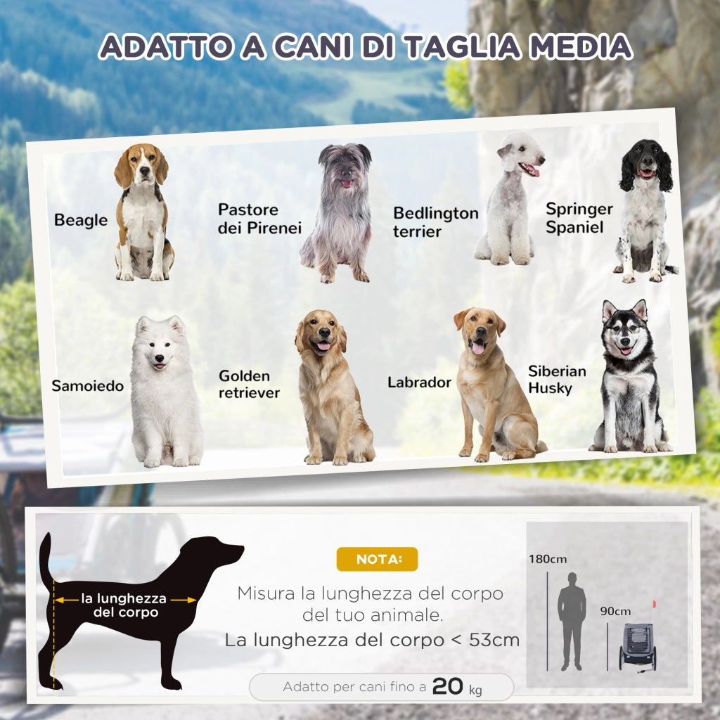 Rimorchio Bici per Cani ¨C zephmum ¨C Grigio e Nero, 130x73x90 cm
