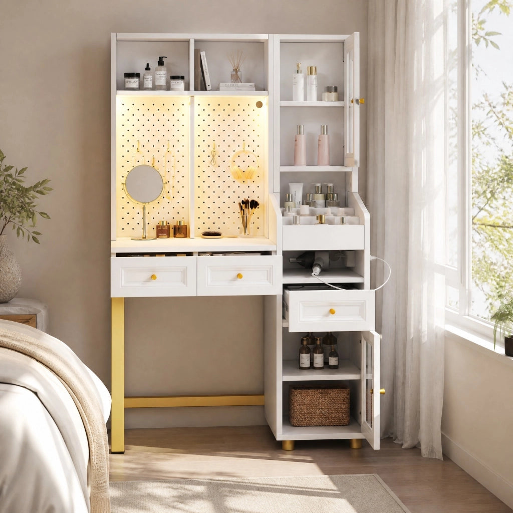 TOELETTA multifunzionale LED 100x45x156 cm MDF bianco e oro