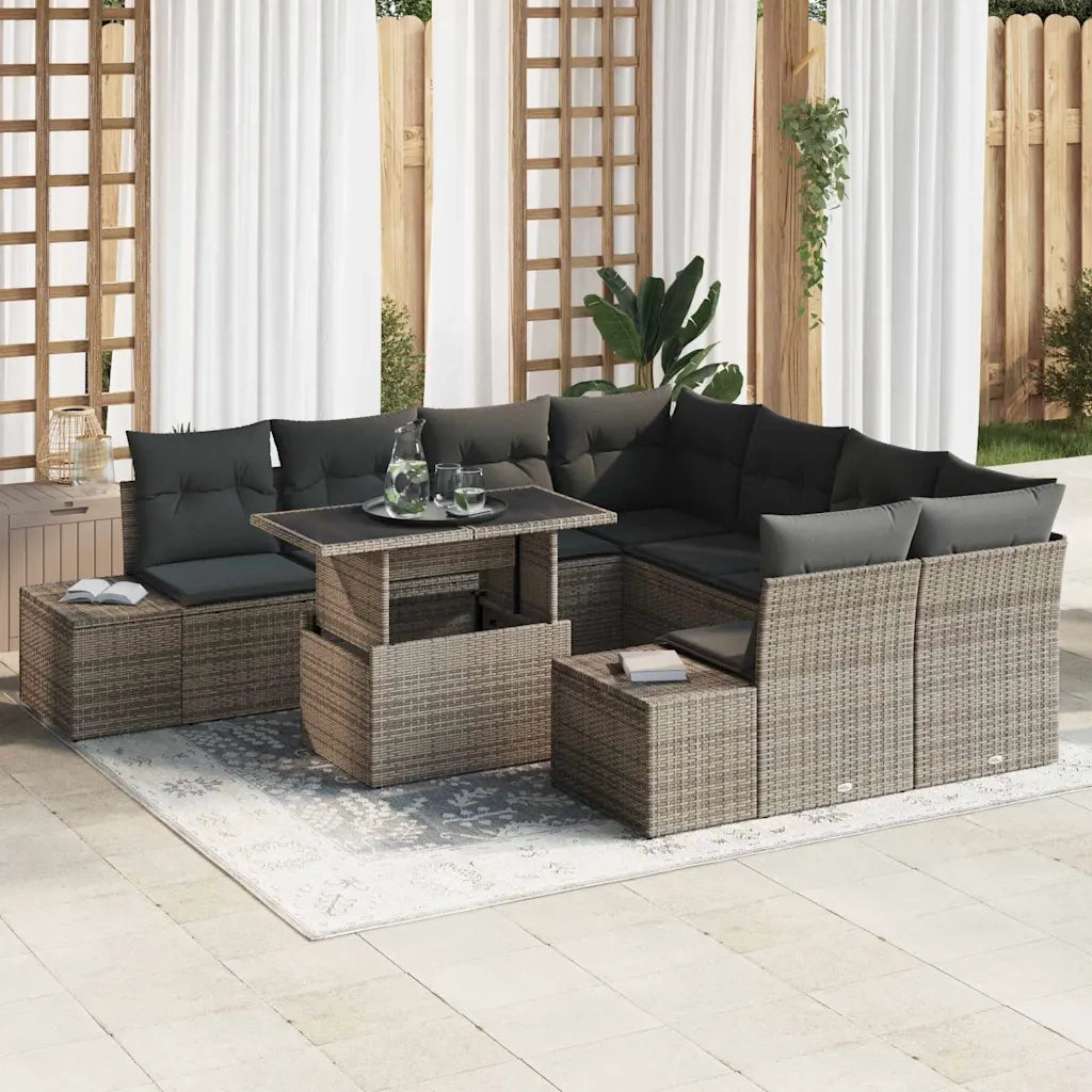 Set Divano da Giardino con cuscino 9 pcs Grigio polyrattan 3357892