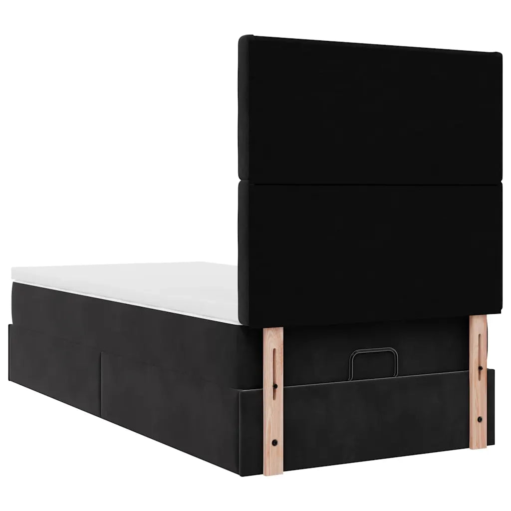 Struttura Letto Pouf con Materassi Nero 90x200 cm in Velluto 3313591
