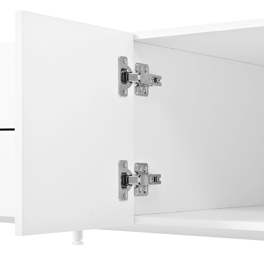 Mobile porta TV con 4 ante e 2 cassetti, tavolino basso coordinato, per soggiorno, in MDF e truciolare, bianco