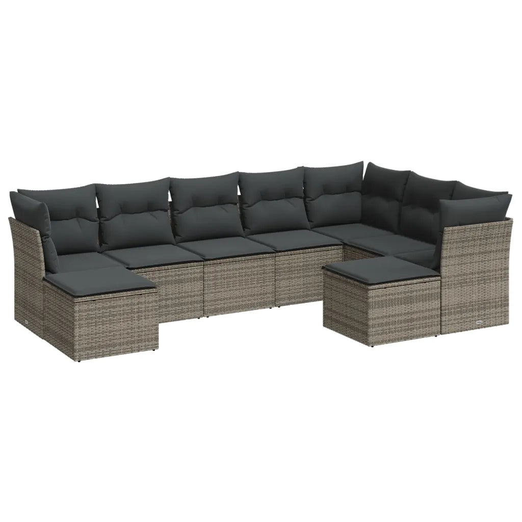 Set Divano da Giardino 9 pz con Cuscini Grigio in Polyrattan 3218570