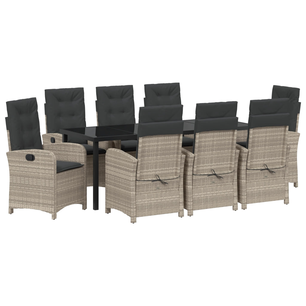 Set da Pranzo da Giardino 9 Pezzi con Cuscini Grigio Chiaro Rattan Polimerico