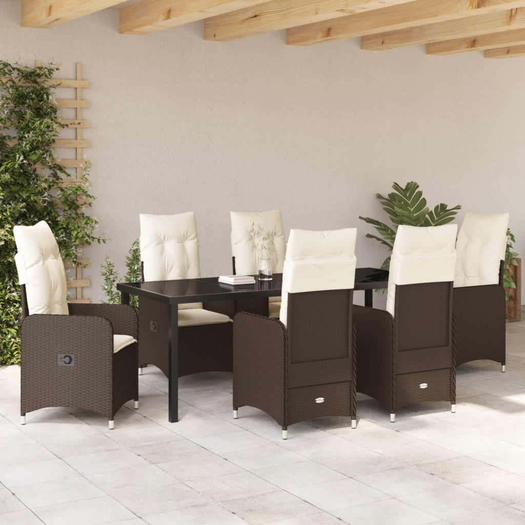 Set da pranzo da giardino 7 pezzi con cuscini marrone polyrattan