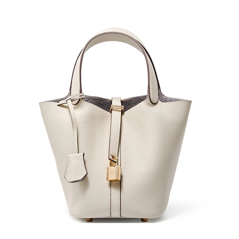 Borsa a mano da donna in vera pelle, a tracolla, modello tote bag, colore bianco.