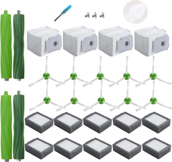 Accessori di sostituzione per serie Roomba I i1+ i2+ i3+ i4+ i6+ i7+ i8+, serie J j5+ j6+ j7+ j8+ j9+, 4 sacchetti di polvere, 10 filtri, 10 setole laterali, 2 setole in gomma.