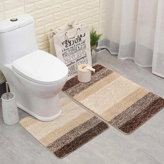 Set di mattonelle antiscivolo per bagno e wc - Beige microfibra - Impermeabile - Per bagno e toilette