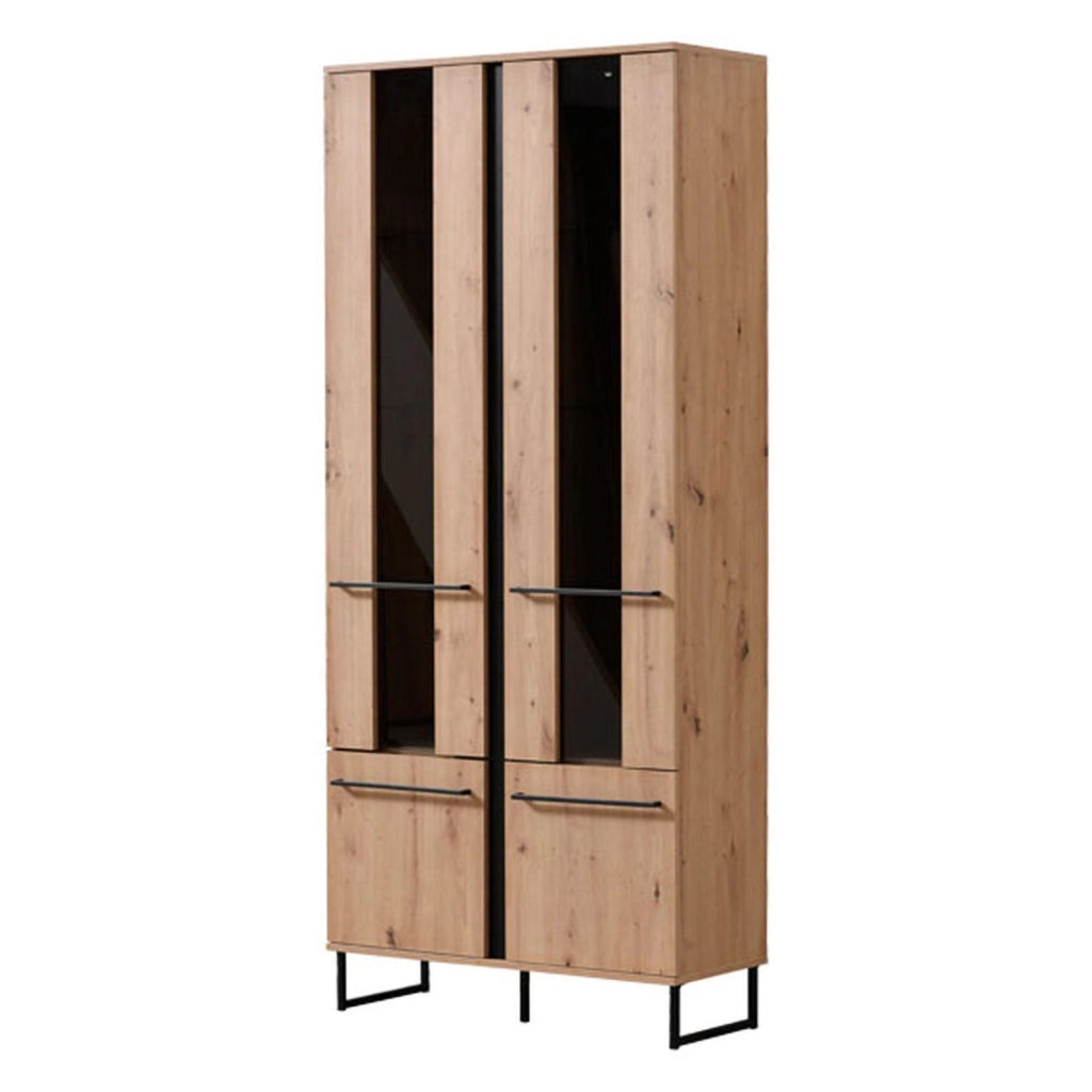 Mobile Espositore Gissi, Vetrina 8 Ripiani, 84.5x35x193.5h cm Marrone Rovere Nodi