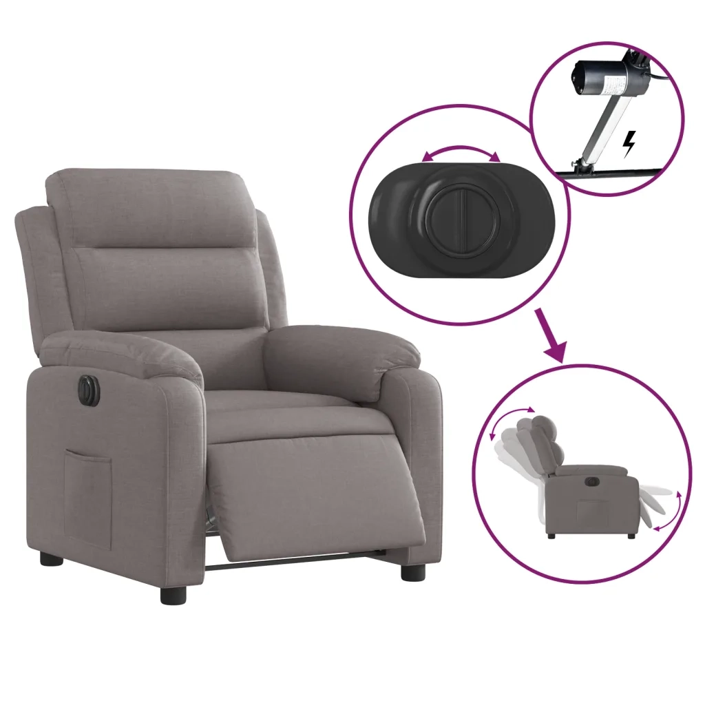 Poltrona | Sedia Relax Elettrica Reclinabile Tortora in Tessuto
